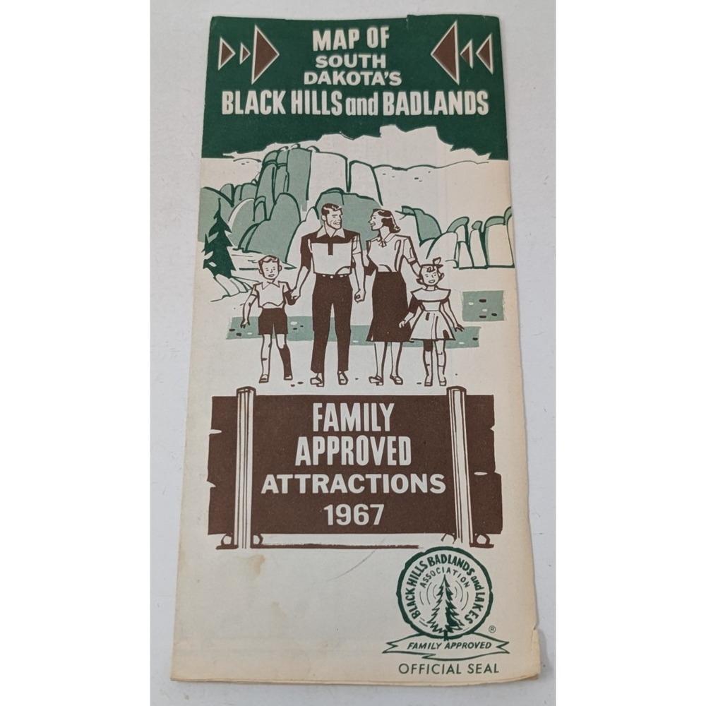 Vintage South Dakota Black Hills‎ Badlands Map Brochure 1967 60s MCM Art 1960s